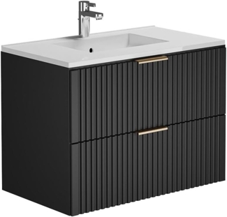 Vente-unique - Waschbeckenunterschrank hängend mit Einbauwaschbecken - Streifenoptik - Schwarz - 80 cm - ZEVARA