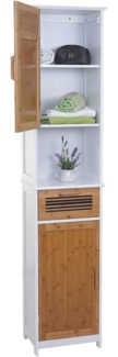 Hochschrank HWC-A85, Badschrank Badregal Bambus, MVG-zertifiziert 180x40x31cm weiß