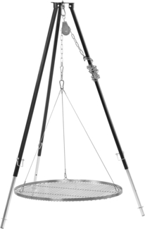 BBQ-Toro Dreibein Grill mit Ø 80 cm Grillrost | 110-175 cm | Schwarz | Dreibein für Schwenkgrill | Eisen Dreibein Gestell, Grillständer mit Rost | Hängegrill, Grillgestell, Dreibeingrill