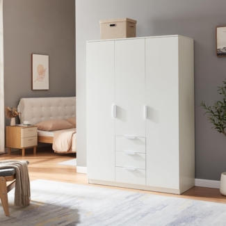 Kleiderschrank Eiselfing 176 x 120 x 52 cm 3 Schubladen Weiß [en. casa]