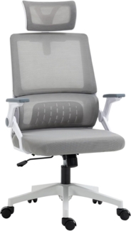 Vinsetto Bürostuhl Ergonomisch, Schreibtischstuhl mit Verstellbar Kopfstütze, Armlehne (Drehstuhl, 1 St), mit Wippfunktion, Lendenstütze, Mesh, Grau