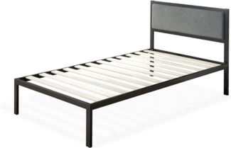 ZINUS Korey 36 cm Bettrahmen mit gepolstertem Kopfteil | Lattenrost aus Holz | Einfacher Aufbau | Für Erwachsene, Kinder, Jugendliche | 90x200 cm | Grau