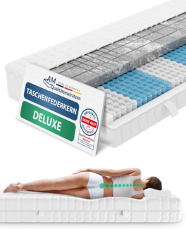 AM Qualitätsmatratzen 3D Deluxe 7-Zonen Taschenfederkernmatratze 80x200 H3 - Orthopädische Matratze 24 cm hoch - Tonnentaschenfederkernmatratze 80x200 1000 Federn - Made in Germany