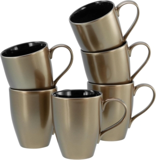 CreaTable Becher Golden Days Schwarz, Becherset, 6-tlg, Steinzeug, Goldfarbene Spezialglasur