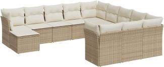 vidaXL 12-tlg. Garten-Sofagarnitur mit Kissen Beige Poly Rattan 3250467