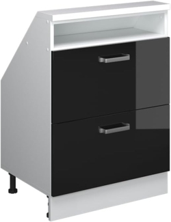 Dachschrägenschrank Rion Schwarz Hochglanz/Weiß mit 2 Schubladen Vicco