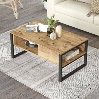Dmora - Wohnzimmertisch Astraia, Niedriger Wohnzimmertisch, Kaffeeregal, Couchtisch für Sofa, 100x60h44 cm, Eiche