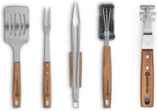 BURNHARD Grillbesteck-Set, (5 tlg), Grillzange, Grillwender, Grillgabel, Grillbürste & Rostheber