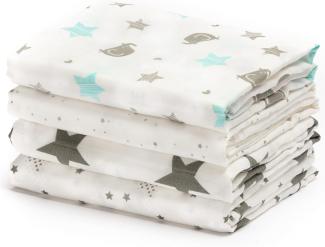 CuddleBug „Sternennacht“ 4 Stück 120x120 cm Lange Baby Decke für Babys | 5 Farbkollektionen | Musselin Decke | Babydecke Mädchen oder Jungen | Babydecke Baumwolle