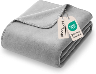 WOHNWOHL Kuscheldecke 150x200 cm • weiche Tagesdecke • Sofadecke • Wohndecke • Winterdecke • Ökotex Zertifizierte Baumwolldecke • Farbe: Hellgrau