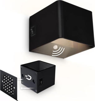 BRILONER Sticklights - LED Wandleuchte ohne Stromanschluss und ohne Bohren mit Bewegungsmelder, Akku, magnetisch abnehmbar, Wandlampe zum Kleben, Leselampe, Wohnzimmerlampe, Flur, 10 x 8 x 10 cm, Schwarz