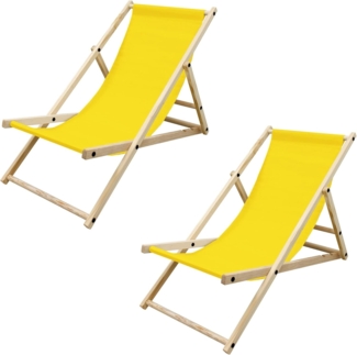 ECD Germany 2er Set Liegestuhl klappbar, Gelb, aus Holz, verstellbare Rückenlehne, 3 Positionen, bis 120 kg, Sonnenliege Gartenliege Strandliege Strandstuhl Holzklappstuhl, für Garten, Balkon & Strand