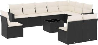 vidaXL 11-tlg. Garten-Sofagarnitur mit Kissen Schwarz Poly Rattan 3219106