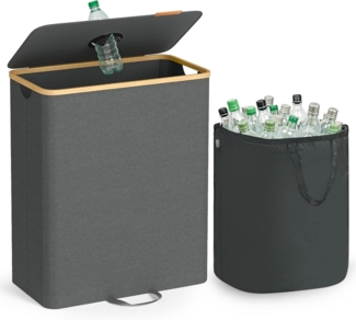 SONGMICS Pfandflaschen-Sammelbehälter, 135 L Pfandflaschen-Behälter, Flaschensammler Leergut, Recycling-Behälter, mit Loch, Deckel, Innensack mit Griffen, Küche, schiefergrau-naturbeige RRBDE513G01