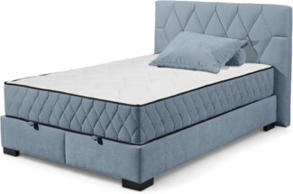 NAGOL B Boxbett 140x200, Denim - Bequemes Bett mit Bettkasten und Premium 9-Zonen-Federkern Wendematratze - 165 x 114 x 214 cm (B/H/T)