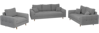 S-Style Möbel Polstergarnitur 3+2+1 Leif mit Holzfüßen im skandinavischen Stil aus Boucle-Stoff, (1x 3-Sitzer-Sofa, 1x 2-Sitzer-Sofa, 1x Sessel), mit Wellenfederung