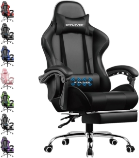 GTPLAYER Bürostuhl Gaming Stuhl Massage Gaming Sessel Ergonomischer Gamer Stuhl mit Fußstütze, Kopfstütze Massage-Lendenkissen, Gepolstert Gaming Chair, Drehsessel schwarz