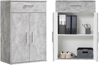 mokebo® Mehrzweckschrank 60cm Breite mit Schubladen & Einlegeböden 'Der Praktische' kurzer Schubladenschrank in Grau, Kleiner Schrank & Midischrank Betonoptik | 60 x 91 x 34 (B/H/T in cm)