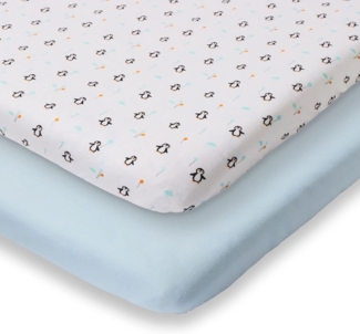 Koru Kids Spannbettlaken Pinguin, Süße Motive aus 100% Baumwolle für Kinderbett oder Babybett