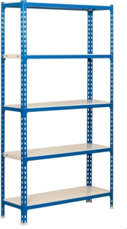 SimonRack Schwerlastregal, Lagerregal, 180 x 90 x 40 cm, Metallregal, Kellerregal, Biegestelle 180 kg, 5 Fachböden, Blau/Weiss - Simonclick