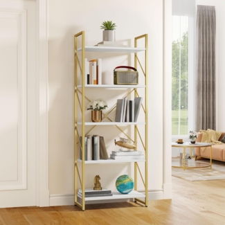 YITAHOME Bücherregal, Regal mit 5 Ebenen, Standregal, Büroregal, freistehend, Dekoregal, zur Präsentation, modern, Bücherregale für Wohnzimmer, Schlafzimmer, Büro (Gold)