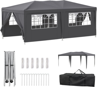 Velway Faltpavillon 3x6 m Wasserdicht Pavillon - Anti-UV Stabil Winterfest Faltbar Partyzelt - Gartenpavillon mit 6 Seitenwänden & Dach 12 Erdhaken & 6 Seile - Gartenzelt für Freien Hochzeiten - Grau