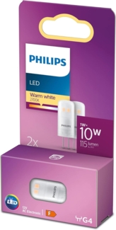 Philips LED Standard Brenner, Ersatz für Halogen 10W, G4 Sockel, warmweißes Licht 2700K, Doppelpack, alte Generation, Weiß