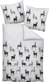 Janine Feinbiber Bettwäsche Davos 65180-06 Hirsche Grau Grün 135x200