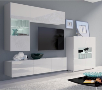 Lomadox Wohnwand CAIRNS-132, (4-St), in weiß Hochglanz, Modern, grifflos