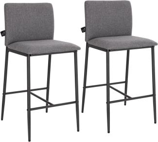 SVITA ERIK 2er Set Barhocker mit Rückenlehne und Fußstütze Leinen-Optik Dunkelgrau