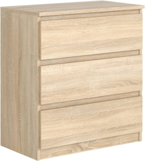 meble masztalerz Kommode Eiche-Sonoma Matt mit 3 Schubladen 70 cm, Sideboard Wohnzimmer, Kommode Schlafzimmer H: 78,5 cm, B: 70 cm, T: 39 cm Kommode mit Schubladen, Schubladenschrank