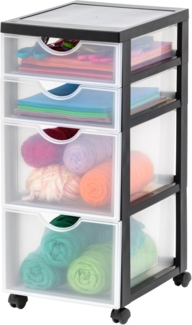 Iris Ohyama Kunststoff-Schubladenbox mit Rollen, 2 tiefe und 2 flache Schubladen, Schwarz, Griffe zum Ziehen, Für Schlafzimmer, Schule & Büro, BPA-frei, Schubladenschrank, Rollcontainer, DDDC-322