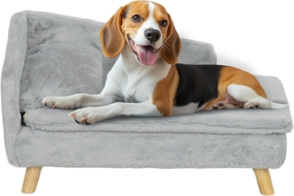 PawHut Tierbett für mittelgroße Hunde, abnehmbarem und waschbarem Kissen, Holzbeine, Polyester, mit Erhöhtem Design, 20 kg, Hellgrau