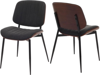 2er-Set Esszimmerstuhl HWC-O44, Küchenstuhl Stuhl, Bugholz Stoff (370g/m²) Öko-Tex FSC® ~ Walnuss-Optik, dunkelgrau