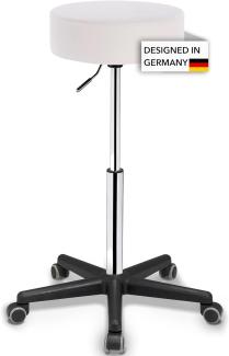 1stuff® Profi Rollhocker Drehhocker Squash - extra hoch ! - Achtung Sitzhöhe ca. 66-88cm - Rollen gebremst - Arzthocker Arbeitshocker Praxishocker Laborhocker Friseurhocker (weiß)