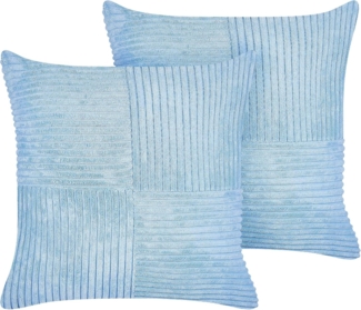 Beliani 'MILLET' Kissen, 2er Set, Cord Polyester blau, 43x43 cm