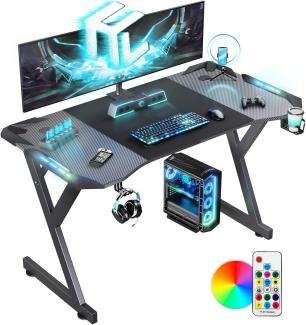 Hlonone Y-Serie Schreibtisch, Gaming Schreibtisch, Computertisch Schreibtisch Y-Form Robust Büro Tisch Arbeitstisch, Kratzfest, Getränkehalter Kopfhörer Haken Schwarz 120 x 60 x 74 cm (Schwarz)