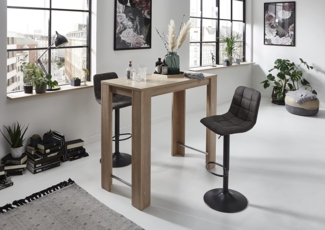 Hela Tische, 3-teilige Bargruppe Barset Yvonne, Bartisch Sonoma Eiche 120 x 58 x 108 cm, 2x Barhocker Barstuhl Microfaser Antrazit, 360°drehbar, Trompetenfuß