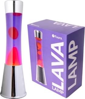 FISURA - Lavalampe rot und lila. Verchromter Silbersockel, lila Flüssigkeit und rote Lava. Lavalampe mit Ersatzbirne. Maße: 11 x 11 x 39,5 Zentimeter.