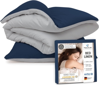 Bettwäsche Set Renforce Grau / Nachtblau 135x200 + 80x80