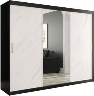 Kleiderschrank Kamoga T1 250 (Schwarz / Marmor Weiß + Gold, mit Schubladen)