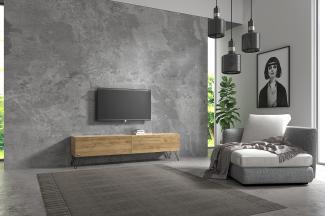 Wuun® TV-Board Lowboard Wohnwand TV-Bank Somero / 180cm /Eiche/Haarnadel Schwarz
