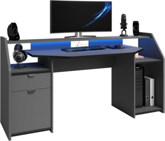 Gamer-Tisch 'Ace' grau/schwarz 180 x 92 x 68 mit LED