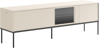Selsey TV-Lowboard 166 cm Cremefarbenes Mattes Design Hochwertige Spanplatte & Gehärtetes Glas Schwarze Metallbeine Integriertes Eye-LED mit Touch Push-to-Open Ideal fürs Wohnzimmer
