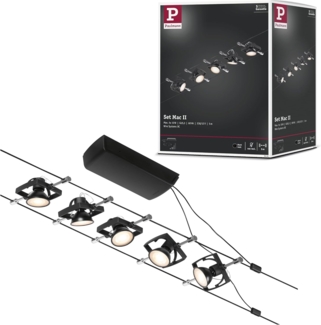 Paulmann No. 94434 Seilsystem Mac II 5 Spots Schwarz matt ohne Leuchtmittel DC 60VA