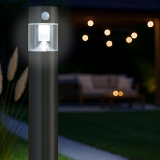 MeLiTec Solar Gartenleuchte rund/ eckig mit Bewegungsmelder, Edelstahl silber / anthrazit : Rund : Anthrazit