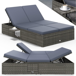 CASARIA® Sonnenliege 2 Personen Klapptisch Grau Anthrazit