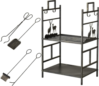 Outsunny Kaminholzregal Kaminholzständer mit Kaminbesteck