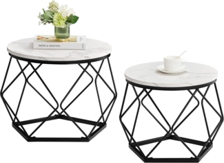 Vida Designs Brooklyn Runde Couchtische 2er Set Beistelltische Moderne Stahlrahmen Nesting Wohnzimmermöbel (Marmor)