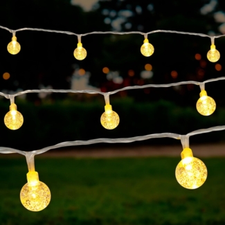 Spetebo LED-Lichterkette mit 50 mini Kristall Kugeln für Außen - 490 cm, 50-flammig, Garten Deko Beleuchtung warm weiß mit Stecker